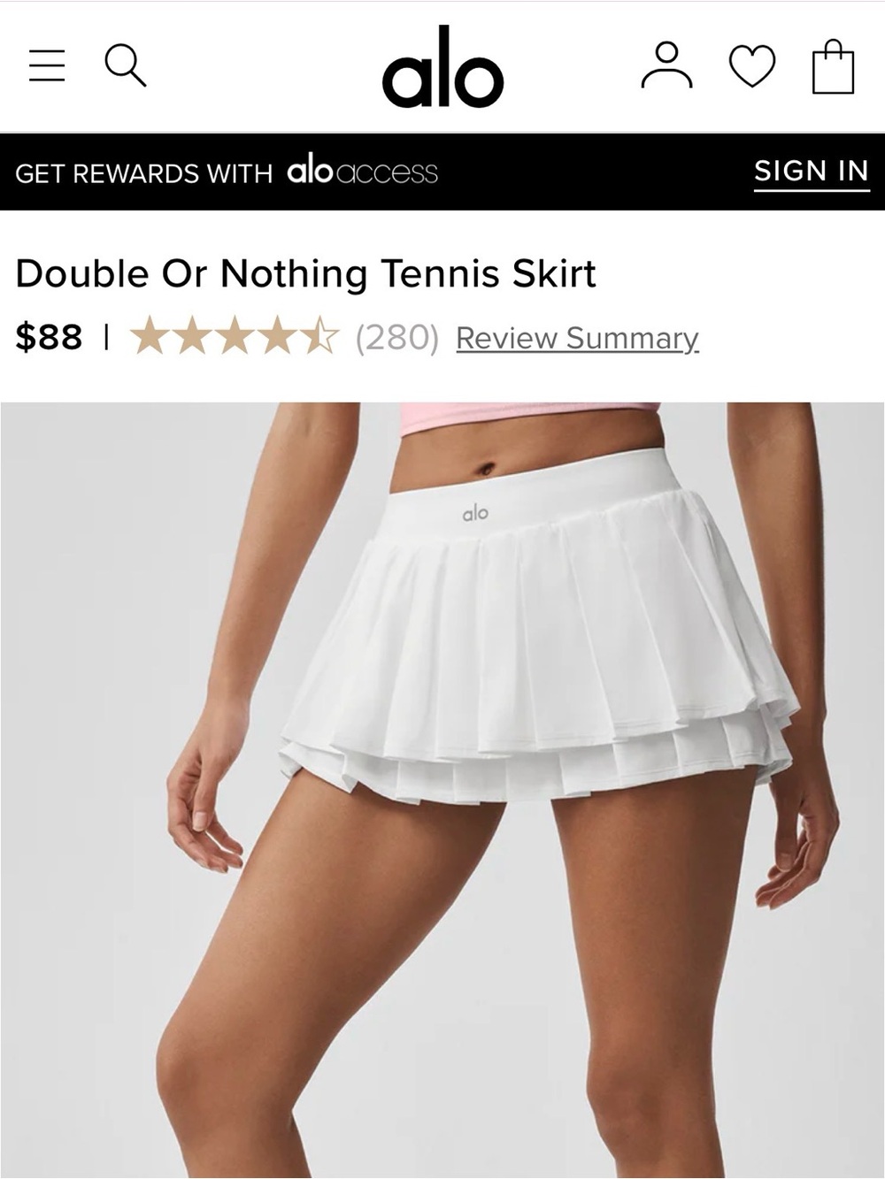 ALO Yoga Double Or Nothing Tennis Skirt Skort - XS